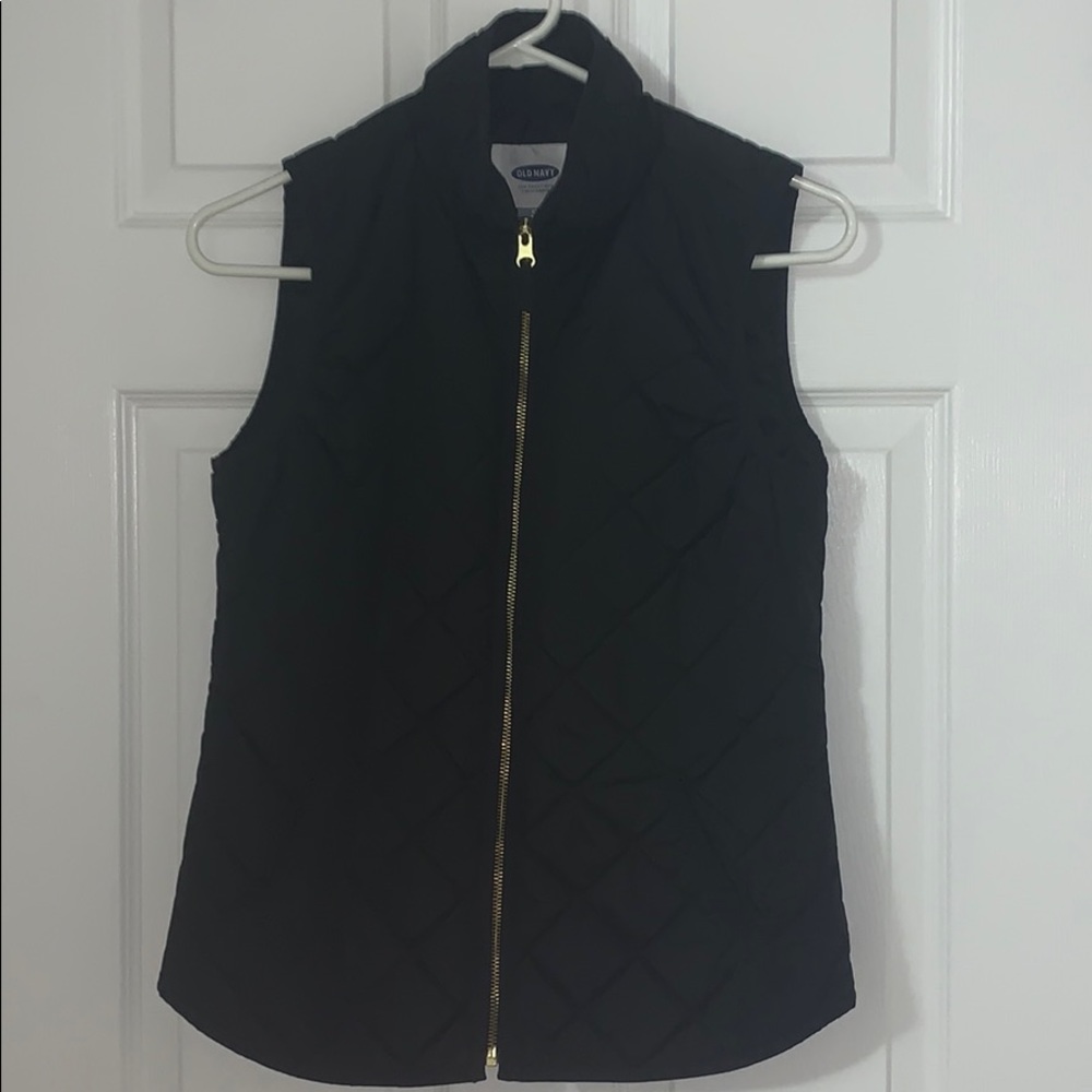 Old navy quilted vest black with gold zipper